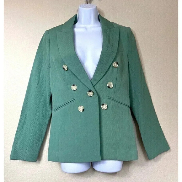 Veronica Beard Emsley Double Breasted Blazer Jacket Linen Blend Green Si… - Picture 2 of 13